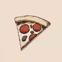 a piece of pizza with toppings on it is flying through the air