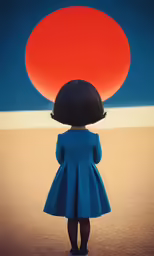 a little girl looking at an orange dot over her head