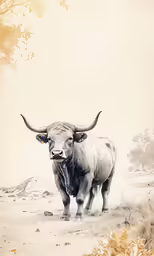 a bull in the middle of a grassy field
