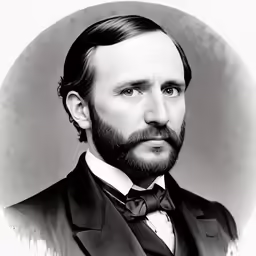 a portrait of a bearded man in a tuxedo