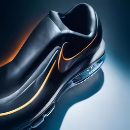 a pair of nike air force sneakers with the colors orange, black and grey