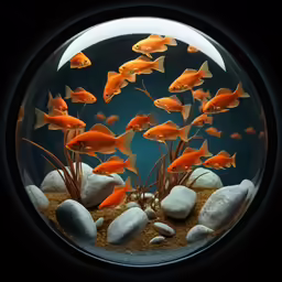 orange fish swimming inside a large glass bowl