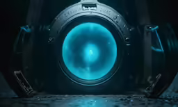 a blue light inside a black hole in the ground