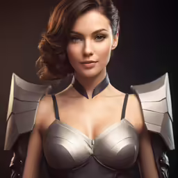 a beautiful woman in leather with an armor on