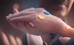 an illuminated orange bracelet on the wrist of a man