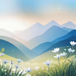 the sun rising in a mountain valley surrounded by a lush green forest