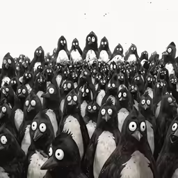 a bunch of penguins are grouped together