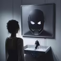 the woman stands in front of an art installation