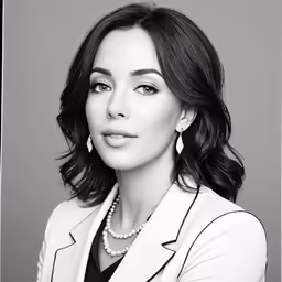 a woman with a jacket and pearls wearing a necklace