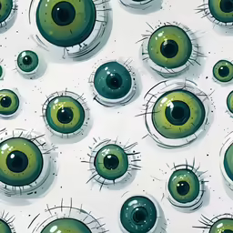 a large pattern of green and white eyeballs
