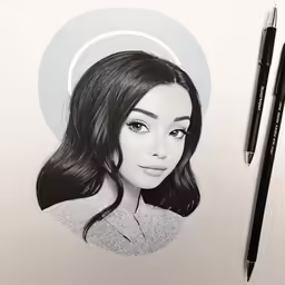a photo of a beautiful woman is drawn on a notebook