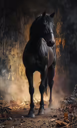 a horse standing in the dirt during the day