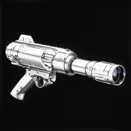 a metal toy gun with a lens attached to it
