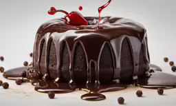 chocolate cake with drizzled icing and sprinkles