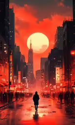 a man walking in the middle of the street in a city