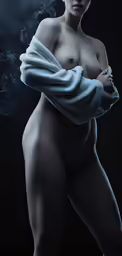 an nude woman with smoke around her