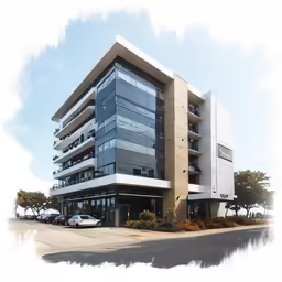 an office building that is designed with multiple stories
