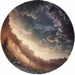 the inside of a circular picture with a sky in the background