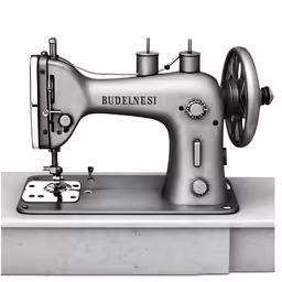 black and white photo of the back end of a sewing machine