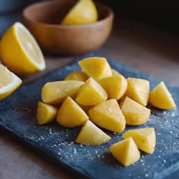 cut up yellow fruit sitting on a black cutting board
