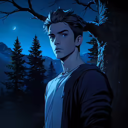 the animated image of a young man staring at the stars