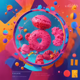 the cover art for a magazine about different colored doughnuts,a pink doughnut with sprinkles in the center on a colorful background