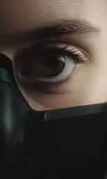 the image shows a persons eye that is partially obscured