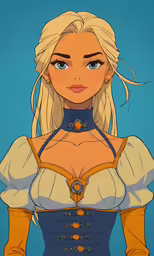 an animation character with blond hair and blue clothes