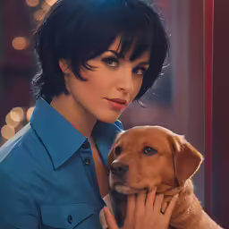 woman and her dog pose for a portrait