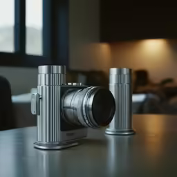 a camera sits on top of a table
