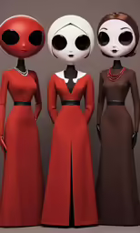 the three dresses for each doll are red