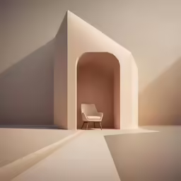 there is a chair with an archway between the two walls