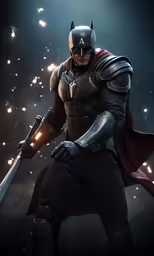 the dark knight with a sword on his chest