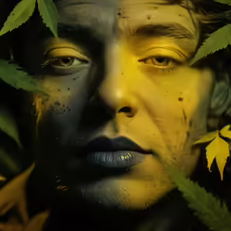 the portrait of a young man with yellow and black eyes