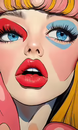 a girl with blue and yellow eyes and bright pink hair