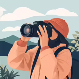 a man with a red hat and hat taking a picture