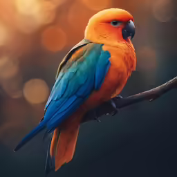 the orange and blue bird sits on the branch