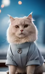 a cat that is wearing a shirt that has a ring on it