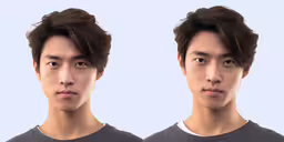 two different angles of a young man with hair,a couple of young men with short hair