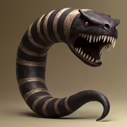 an illustration of a striped snake, with its mouth wide open