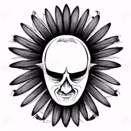 a skeleton head wearing a flower with black spots on it