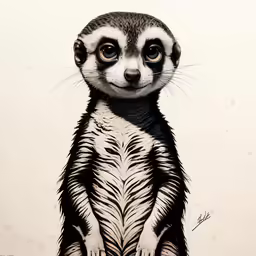 a drawing of a small meerkat sitting with its paws in the air