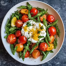a plate with tomatoes and tomatoes on top