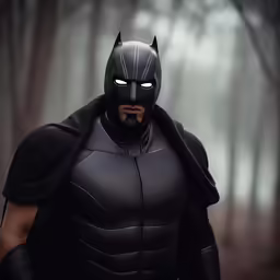 the man wearing a batman costume with a red nose