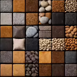 a tile with several stones, rocks and cements