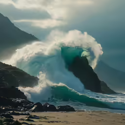 the huge wave has pushed into the shore