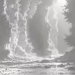 a black and white photo of fog on the ground
