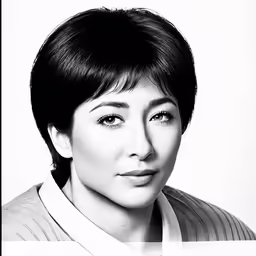 a woman is wearing a gray cardigan and looking at the camera