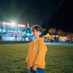 a young boy posing for the camera on the field