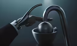 the faucet is being pulled into a bowl